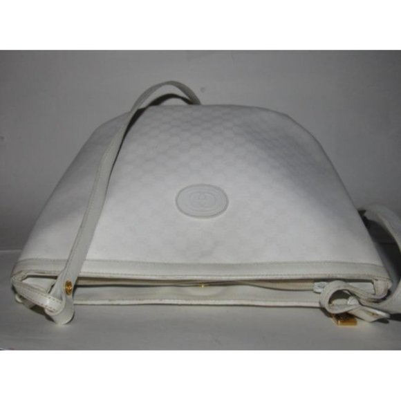 Gucci Vintage White Small G Logo Print Satchel Coated Canvas and Leather - Picture 5 of 12